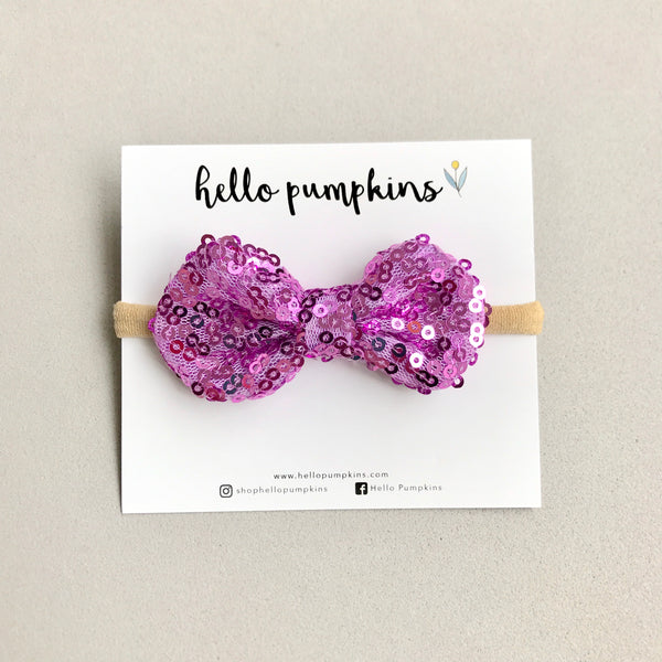 Mini Sequin Bow Headband - Lilac