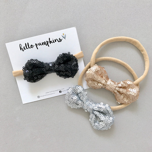Mini Sequin Bow Headband Set - Glam