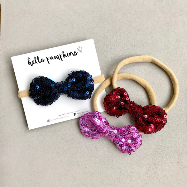 Mini Sequin Bow Headband Set - Party Glam