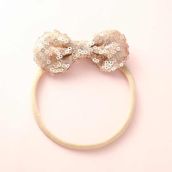 Mini Sequin Bow Headband - Gold