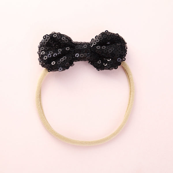 Mini Sequin Bow Headband - Black
