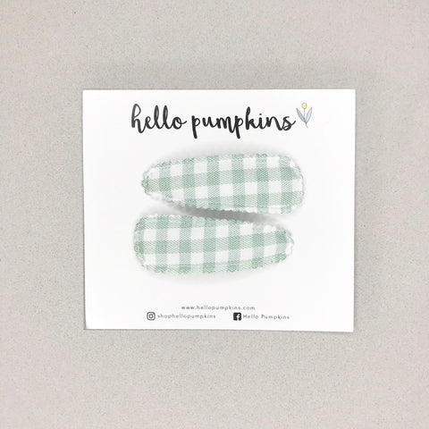 Snap Hair Clips - Sage Gingham
