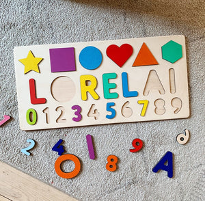 Custom Name Board with Shapes & Numbers in BRIGHT rainbow
