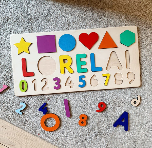 Custom Name Board with Shapes & Numbers in BRIGHT rainbow