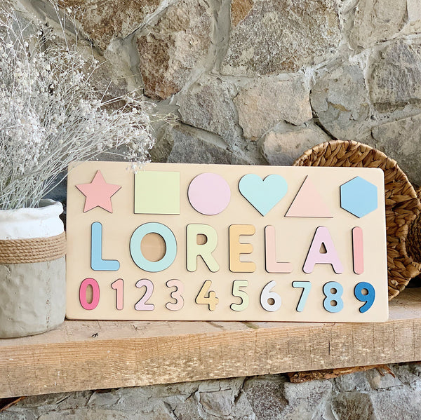 Custom Name Board with Shapes & Numbers in PASTEL rainbow